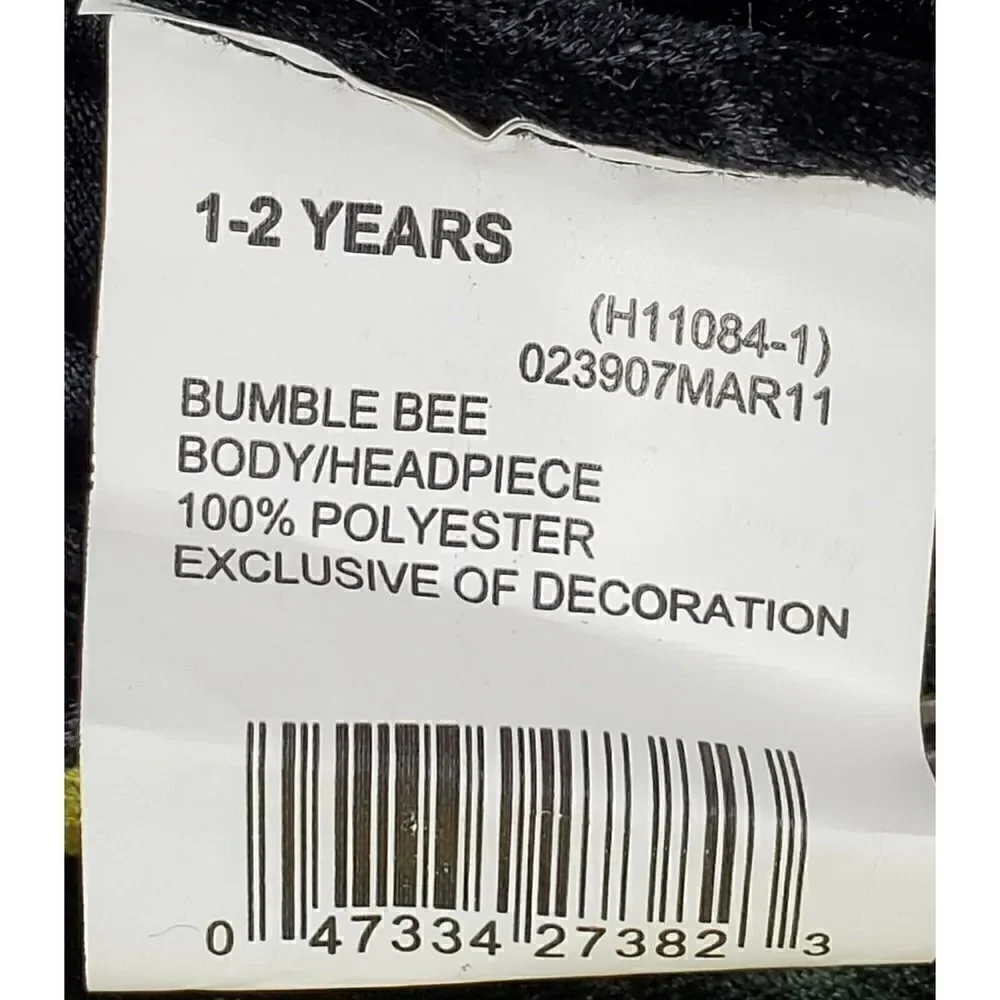 New Bumble Bee Halloween Costume Size 1-2 Years One Piece Black Yellow Dress Up